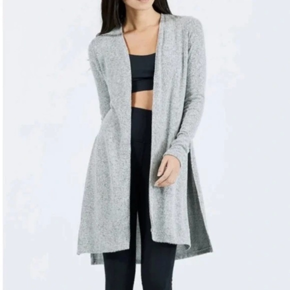 Joah Brown Womens Luna Ribbed Long Cardigan Sz M/L Grey Long Sleeve Side Slits